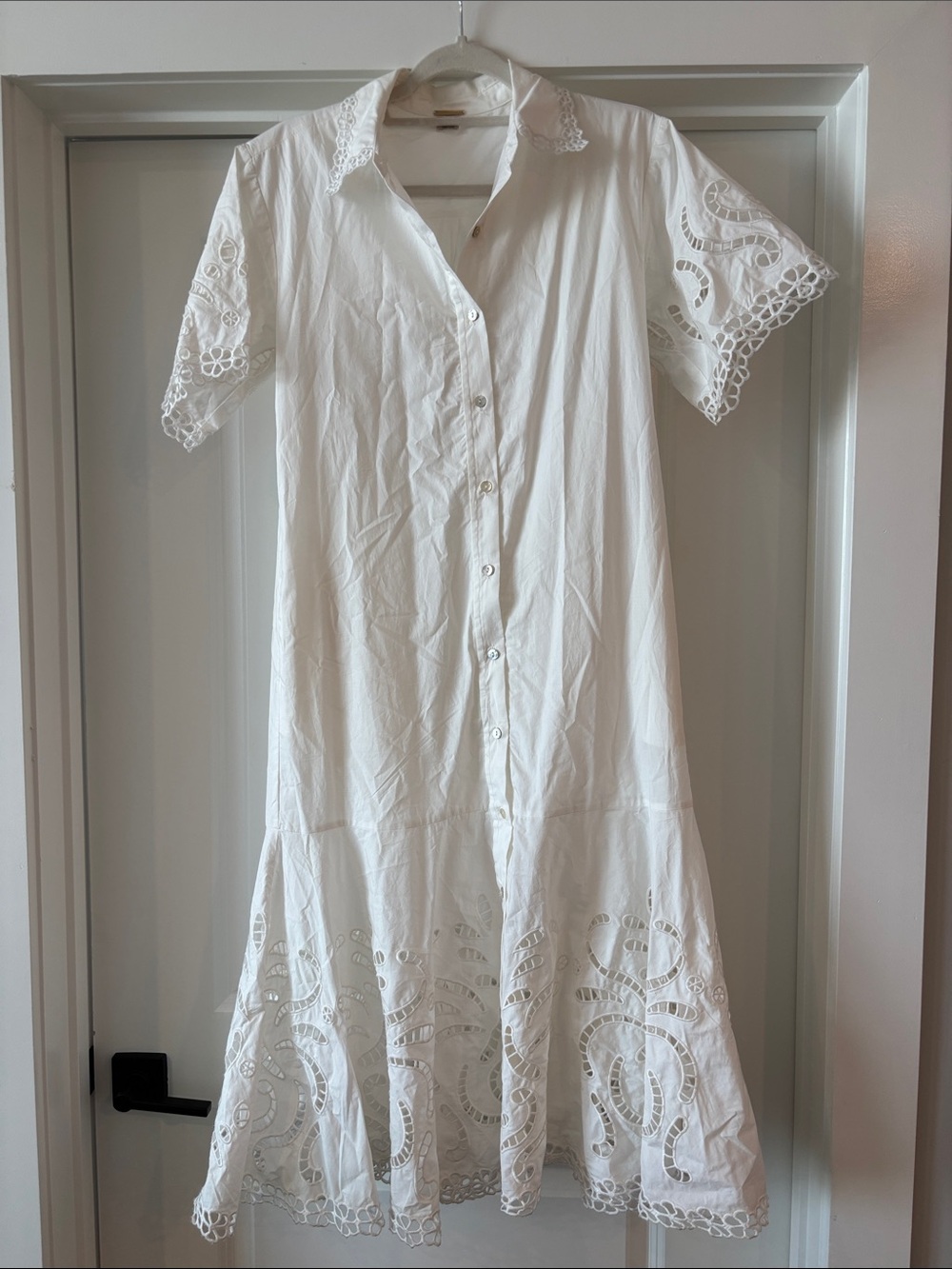 Magaschoni White Eyelet Button-Up Midi Dress
